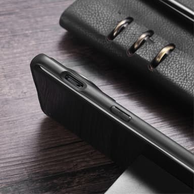 SKALO OnePlus 12 5G PU Nahka Hybrid Magnetic Ring Suojakuori - Musta