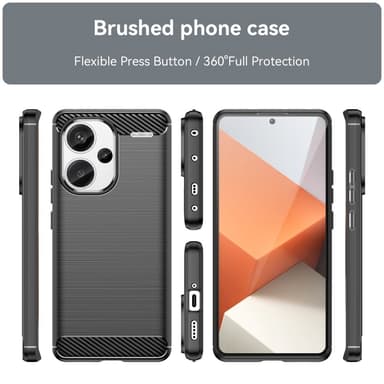 SKALO Xiaomi Redmi Note 13 Pro+ Armor Carbon Iskunkestävä TPU suojakuori - Musta