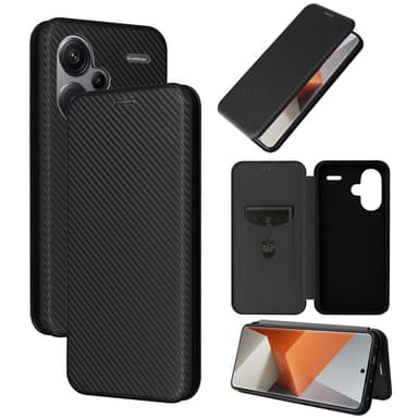 SKALO Xiaomi Redmi Note 13 Pro+ Carbon Fiber Lompakkokotelo - Musta