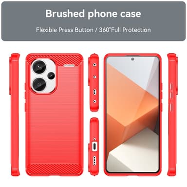 SKALO Xiaomi Redmi Note 13 Pro+ Armor Carbon Iskunkestävä TPU suojakuori - Punainen
