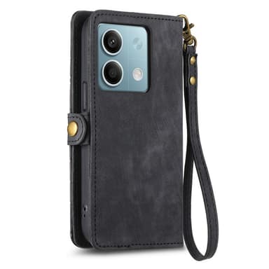 SKALO Xiaomi Redmi Note 13 5G Kohokuvioitu lompakkokotelo PU-nahasta vetoketjulla - Musta