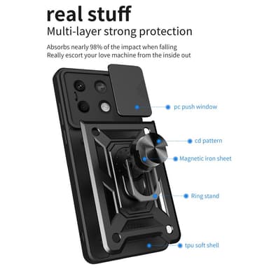 SKALO Xiaomi Redmi Note 13 5G Armor Kortinpidin Kameran Suojakuori- Musta