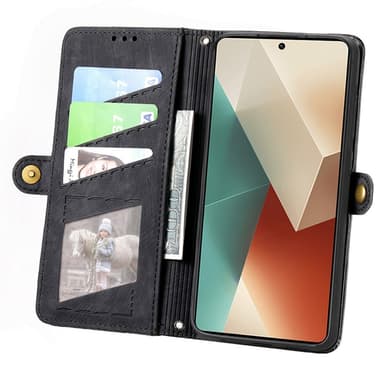 SKALO Xiaomi Redmi Note 13 5G Kohokuvioitu lompakkokotelo PU-nahasta vetoketjulla - Musta