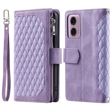 SKALO Motorola Moto G04 Iso Tikattu Lompakkokotelo - Violetti