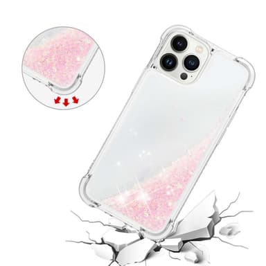 SKALO iPhone 15 Pro Juoksuhiekka Glitter Sydämet TPU kuori - Pinkki