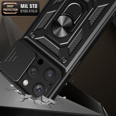 SKALO iPhone 15 Pro Armor hybridi metallirengas kameran liukusäädin - Sininen