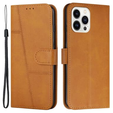 SKALO iPhone 15 Pro Embossed Triangle Lompakkokotelo - Vaaleanruskea