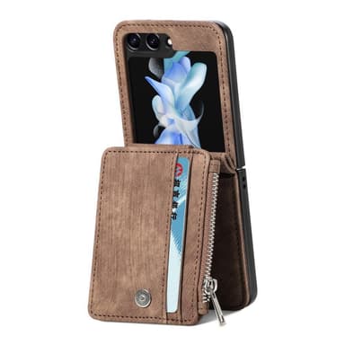 SKALO Samsung Z Flip5 PU-nahkainen Suojakuori Lompakolla - Ruskea