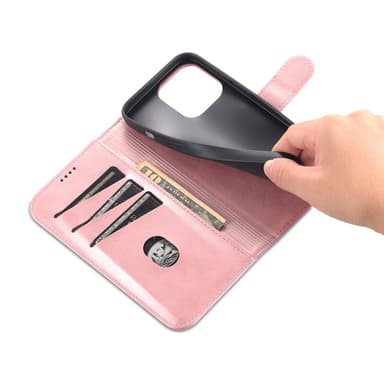 SKALO iPhone 15 Pro AZNS lompakkokotelo - Ruusukulta