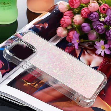 SKALO iPhone 15 Pro Juoksuhiekka Glitter Sydämet TPU kuori - Pinkki