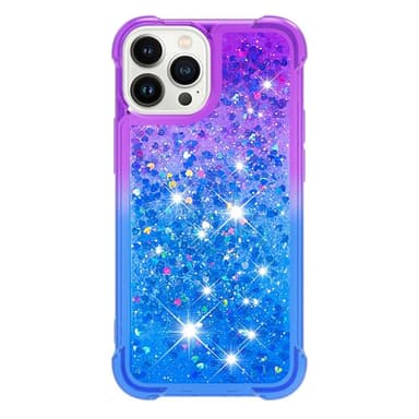 SKALO iPhone 15 Pro Max Juoksuhiekka Glitter Sydämet TPU kuori - Violetti-Sininen