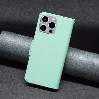 SKALO iPhone 15 Pro Max Litchi Lompakkokotelo - Turkoosi