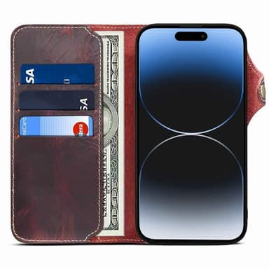 Lompakkokotelo 3-kortti aitoa nahkaa Apple iPhone 15 Pro - Häränveri