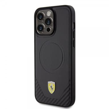 Ferrari iPhone 15 Pro Max Kuori Carbon PU Leather MagSafe Musta