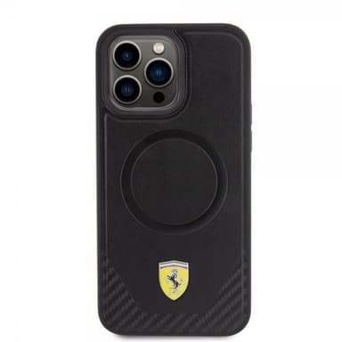 Ferrari iPhone 15 Pro Max Kuori Carbon PU Leather MagSafe Musta