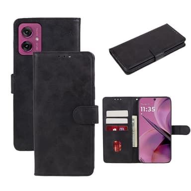 SKALO Motorola Moto G55 5G Premium Wallet Lompakkokotelo - Musta