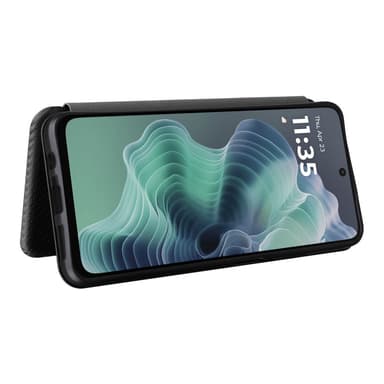 SKALO Motorola Moto G35 5G Carbon Fiber Lompakkokotelo - Musta