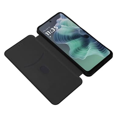 SKALO Motorola Moto G35 5G Carbon Fiber Lompakkokotelo - Musta