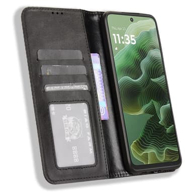 SKALO Motorola Moto G35 5G Kohokuvioitu Premium lompakkokotelo - Musta