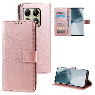 SKALO Xiaomi 14T Pro Mandala lompakkokotelo - Ruusukulta