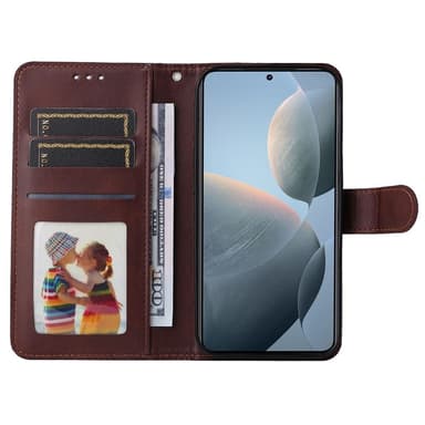 SKALO Xiaomi 14T PU-nahkainen Lompakkokotelo - Ruskea