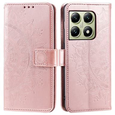 SKALO Xiaomi 14T Pro Mandala lompakkokotelo - Ruusukulta