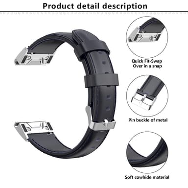 KALEBOL Nahkaranneke Garmin Fenix 8 47mm - Musta