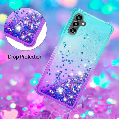 SKALO Samsung A54 5G Juoksuhiekka Glitter Sydämet TPU kuori - Turkoosi-Violetti