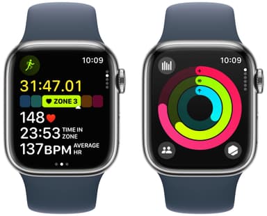 Apple Watch S9 41mm GPS+CEL (hopea SS/myrskynsininen Sport Band) M/L