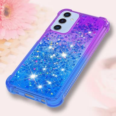 SKALO Samsung A16 Juoksuhiekka Glitter Sydämet TPU kuori - Violetti-Sininen