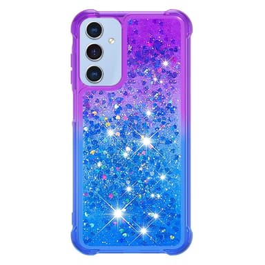 SKALO Samsung A16 Juoksuhiekka Glitter Sydämet TPU kuori - Violetti-Sininen