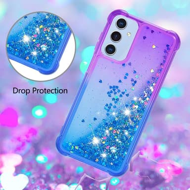 SKALO Samsung A16 Juoksuhiekka Glitter Sydämet TPU kuori - Violetti-Sininen