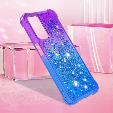 SKALO Samsung A16 Juoksuhiekka Glitter Sydämet TPU kuori - Violetti-Sininen