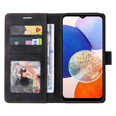 SKALO Samsung A14 4G/5G Lompakkokotelo PU-nahkaa - Musta