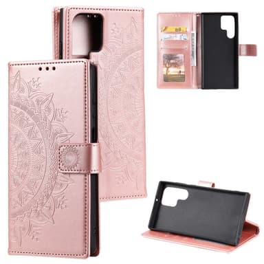 SKALO Samsung S24 Ultra Mandala lompakkokotelo - Ruusukulta