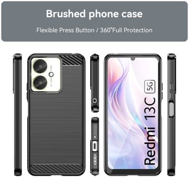 SKALO Xiaomi Redmi 13C 4G Armor Carbon Iskunkestävä TPU suojakuori - Musta