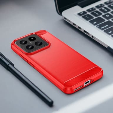 SKALO Xiaomi 14 5G Armor Carbon Iskunkestävä TPU suojakuori - Punainen