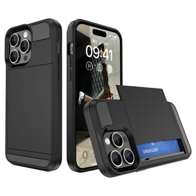 SKALO iPhone 15 Pro Max Armor Suojakuori korttikotelo - Musta