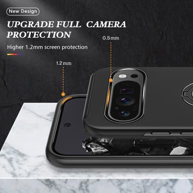 Google Pixel 9 / Pixel 9 Pro sormenrengasjalustan hybridikotelo - musta