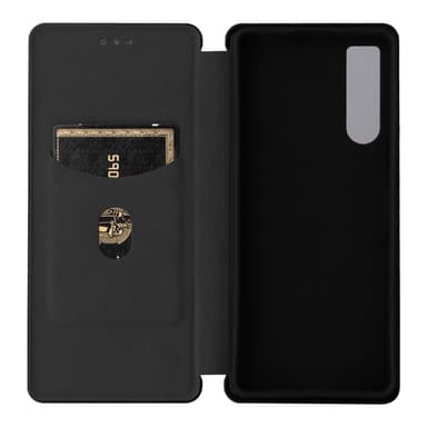 SKALO Sony Xperia 10 V Carbon Fiber Lompakkokotelo - Musta