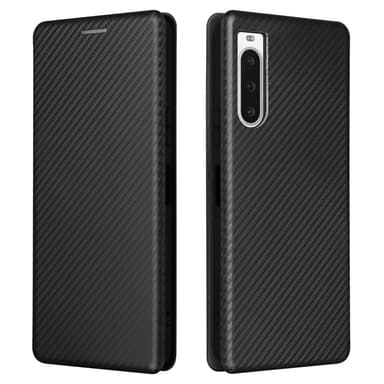 SKALO Sony Xperia 10 V Carbon Fiber Lompakkokotelo - Musta