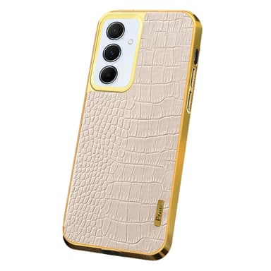 SKALO Samsung A55 5G Krokotiili Kultainen Reuna Kuori - Valkoinen