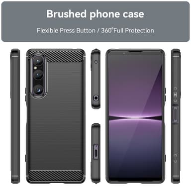 SKALO Sony Xperia 1 V Armor Carbon Iskunkestävä TPU suojakuori - Musta