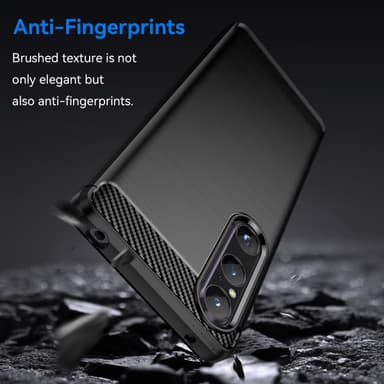 SKALO Sony Xperia 1 V Armor Carbon Iskunkestävä TPU suojakuori - Musta