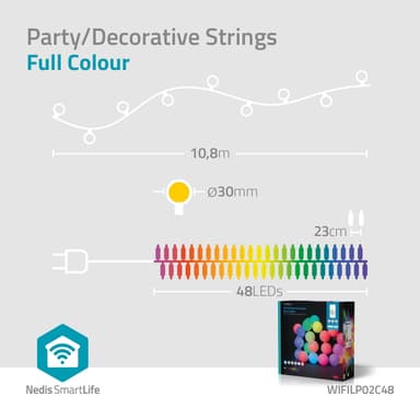 Nedis SmartLife-koristevalot | Partylight | Wi-Fi | RGB | 48 LED's | 10.8 m | Android™ / IOS | Polttimon halkaisija: 30 mm