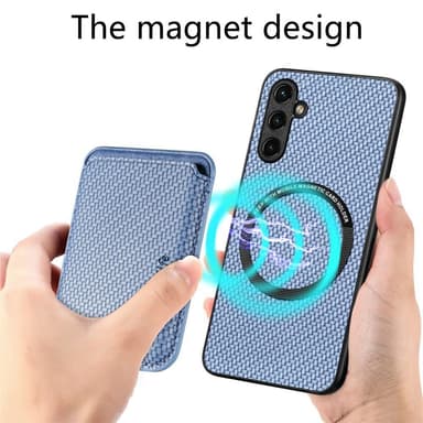 SKALO Samsung A54 5G Carbon Fiber Suojakuori korttipidikkeellä - Sininen
