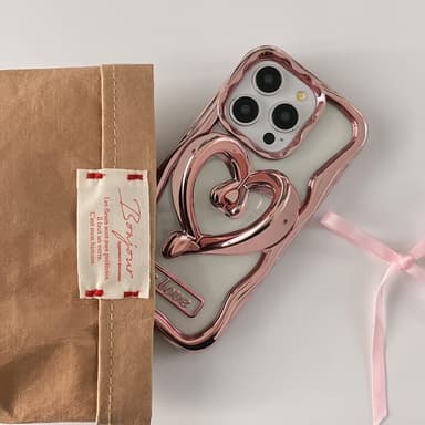 iPhone 15 Pro Max Kotelo Love Heart Kickstand TPU Sähkökullattu Läpinäkyvä Puhelimen Suojakotelo - Vaaleanpunainen
