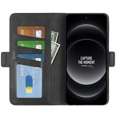 SKALO Xiaomi 14 Ultra 5G Premium Wallet Lompakkokotelo - Musta