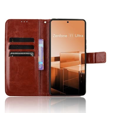 SKALO Asus Zenfone 11 Ultra 5G Crazy Horse lompakko PU nahka - Ruskea