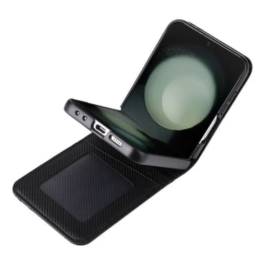 Samsung Z Flip6 SKALO PU nahkakuori lompakolla - Musta